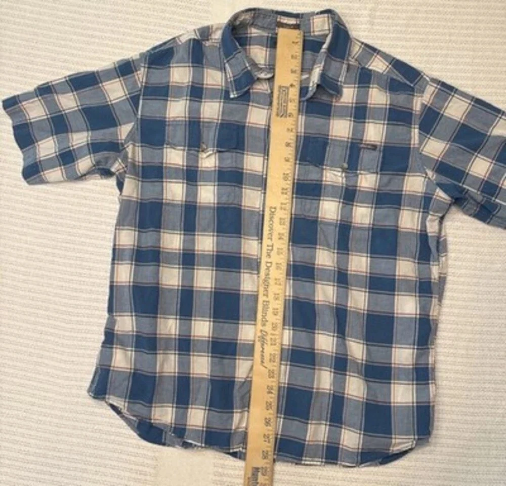 Eddie Bauer Shirt Men XL Blue Orange Check Short Sleeve Button Up